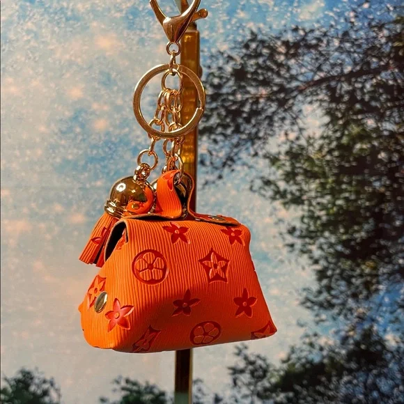 Orange and Gold Bag Charm/ Key Holder Designer Vibe! New - Picture 2 of 6